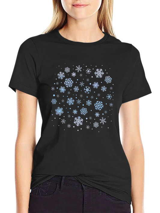 Snowflake Pattern Black T-Shirt