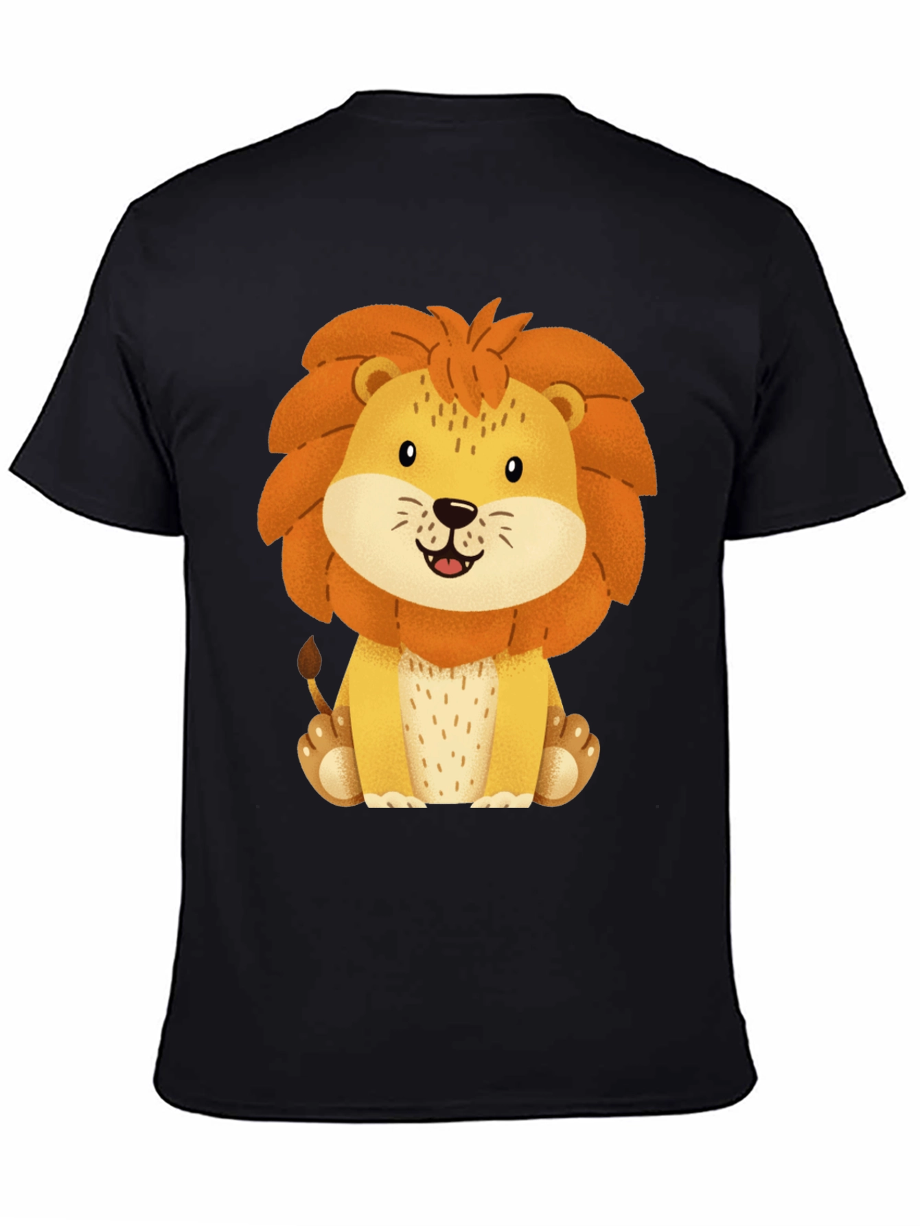 Cute Lion Graphic Tee - Black Cotton T-Shirt