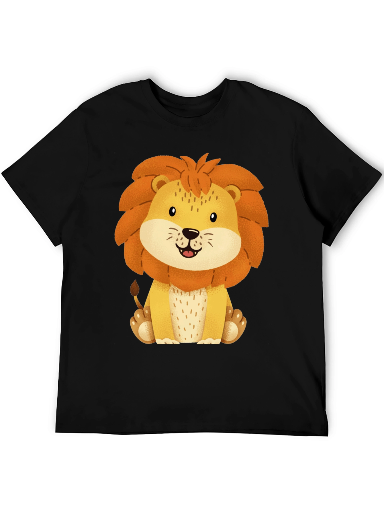 Cute Lion Graphic Tee - Black Cotton T-Shirt
