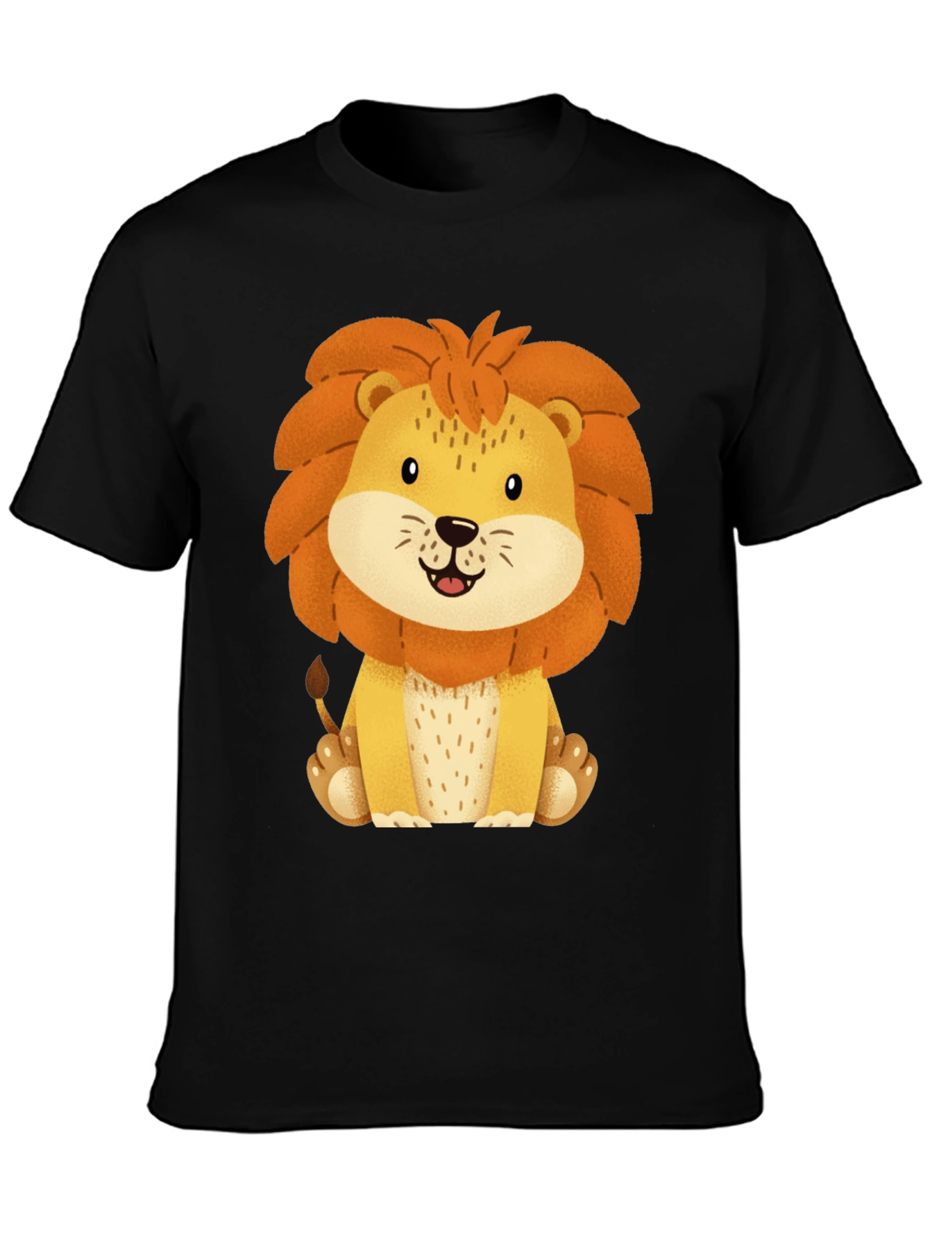 Cute Lion Graphic Tee - Black Cotton T-Shirt