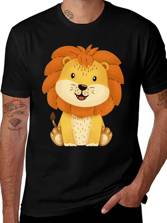 Cute Lion Graphic Tee - Black Cotton T-Shirt