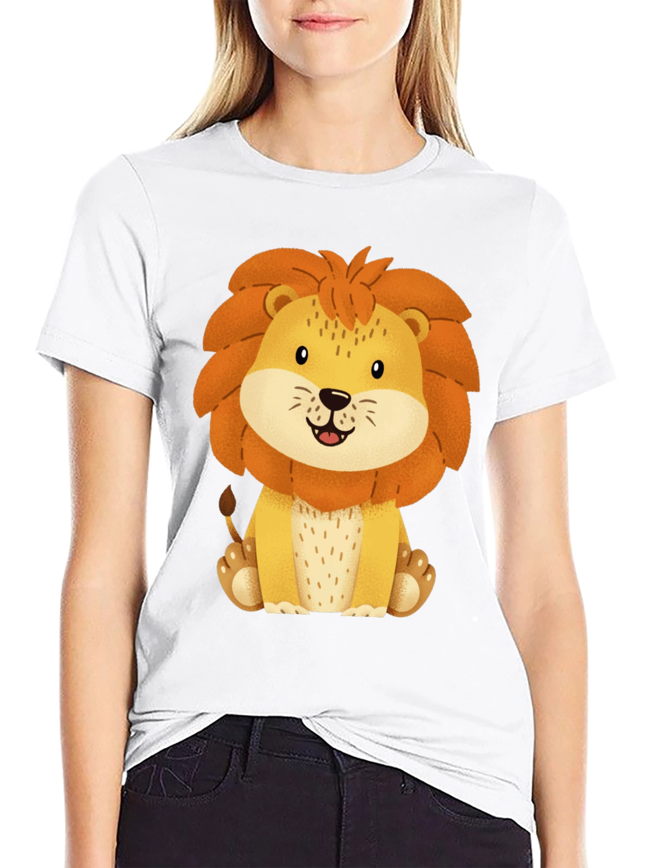 Cute Lion Graphic Tee - Black Cotton T-Shirt