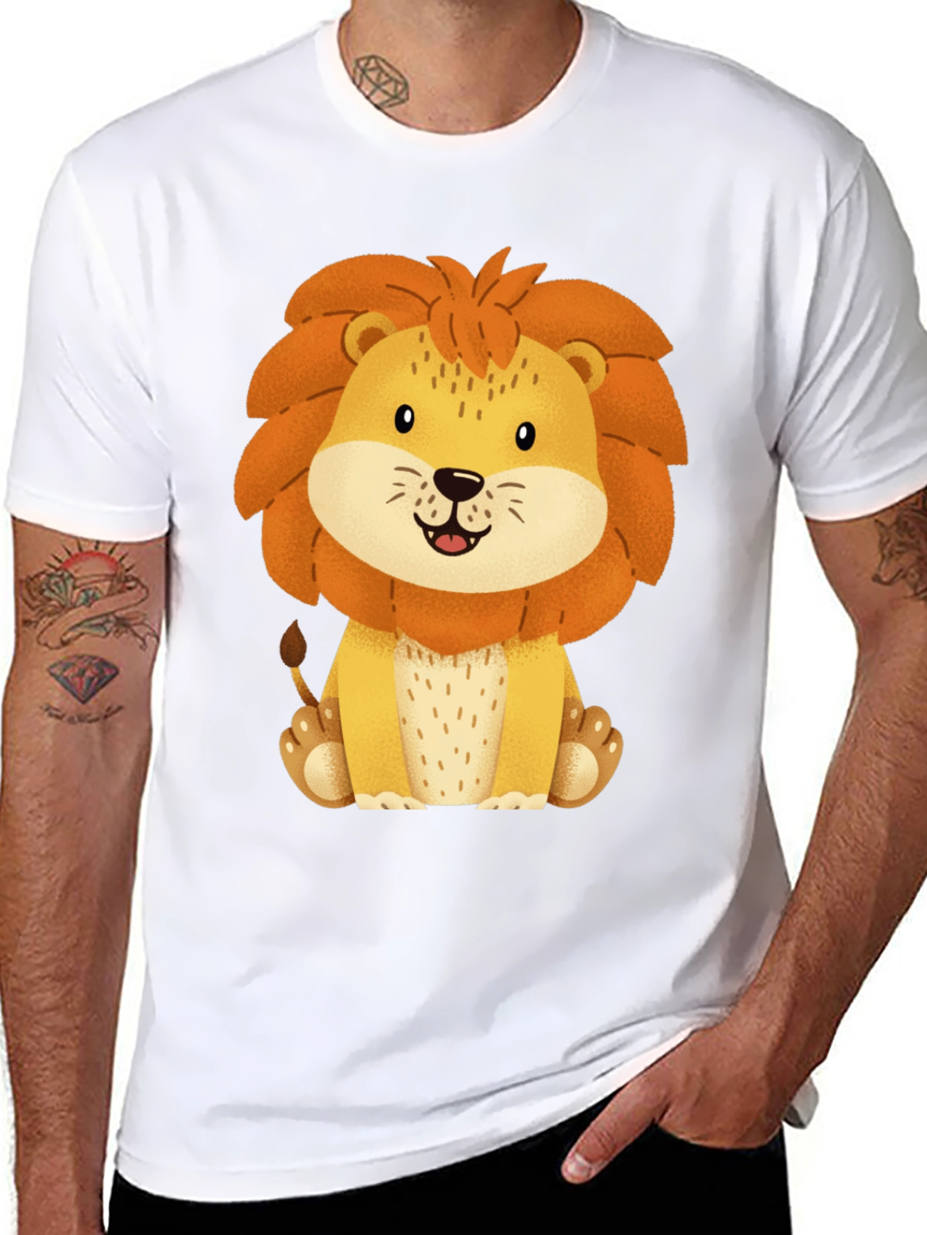 Cute Lion Graphic Tee - Black Cotton T-Shirt