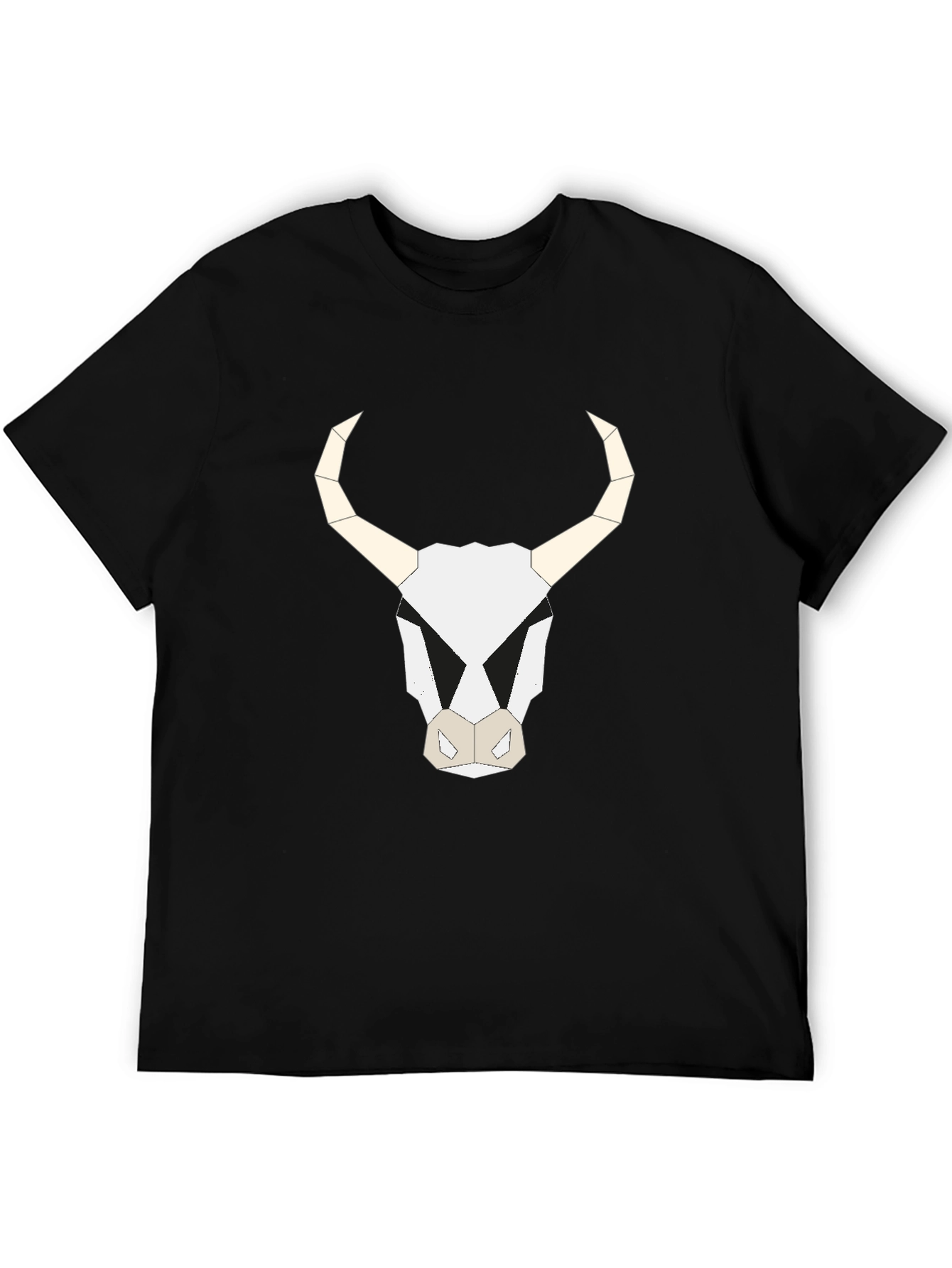 Geometric Bull Skull Graphic Tee - Black