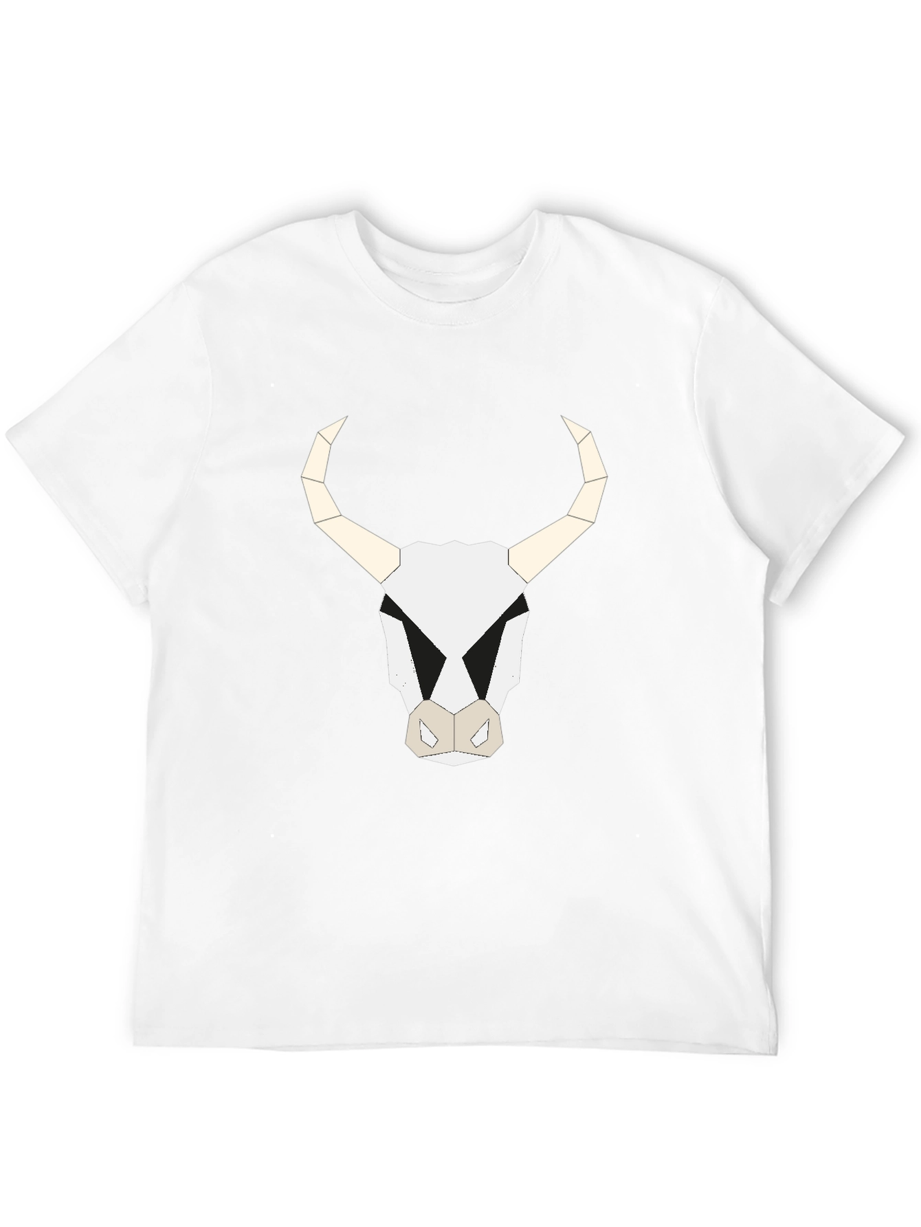 Geometric Bull Skull Graphic Tee - Black