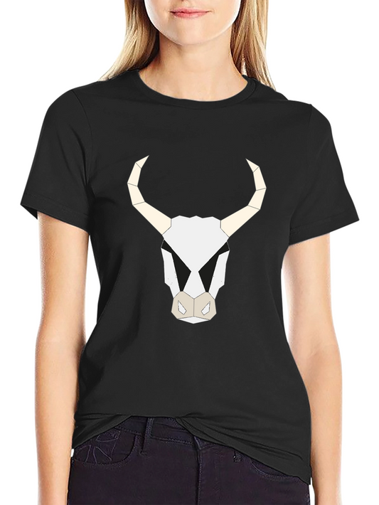 Geometric Bull Skull Graphic Tee - Black