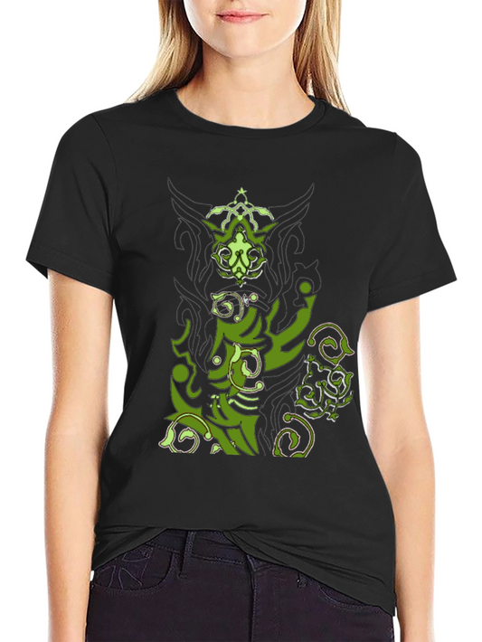 Graphic Print Tee - Unique Green Design on Black Cotton