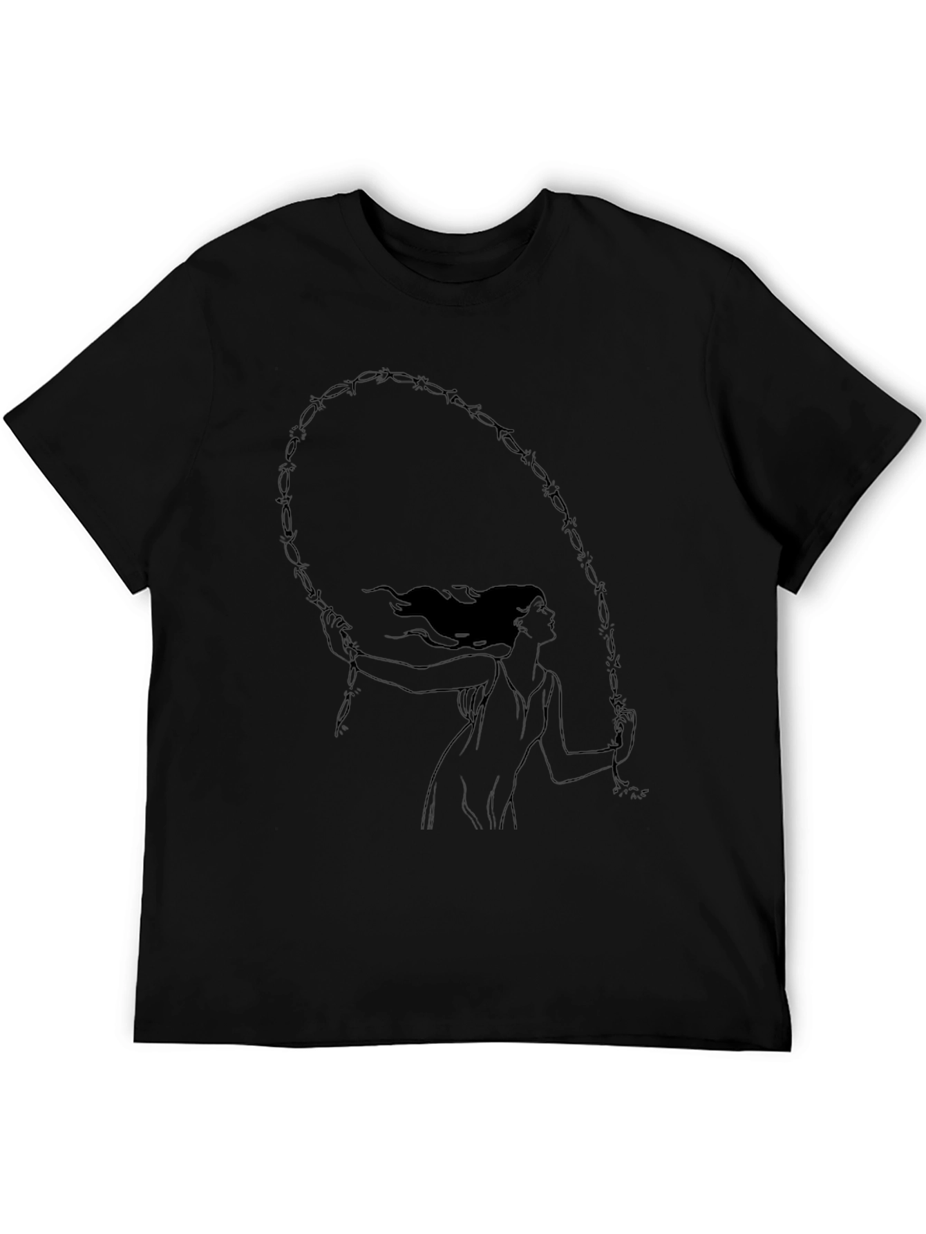 Woman and Barbed Wire Graphic Black T-Shirt