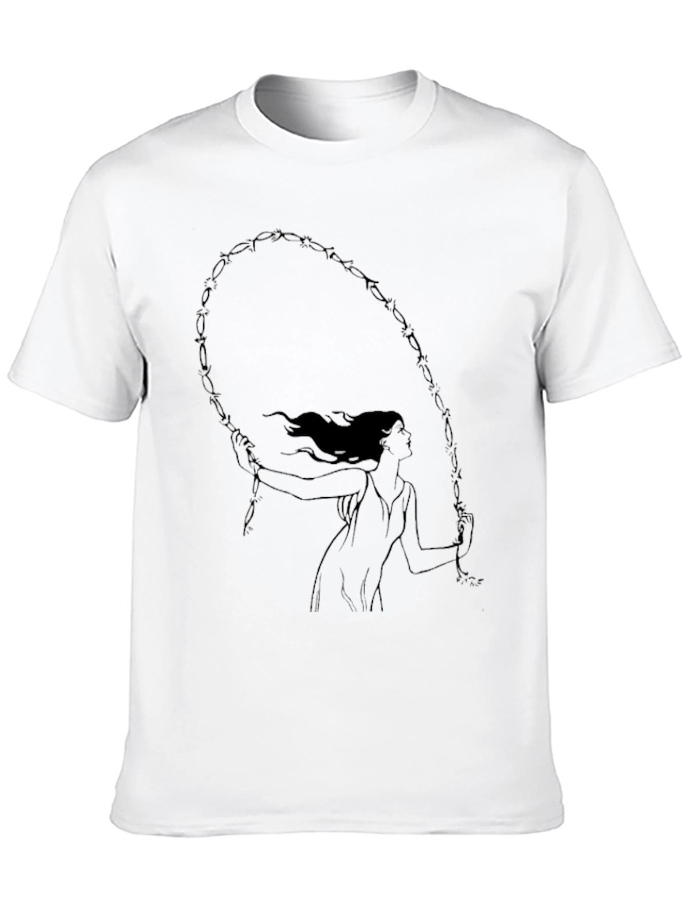 Woman and Barbed Wire Graphic Black T-Shirt