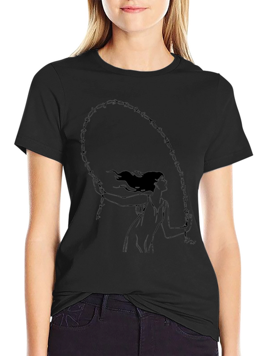 Woman and Barbed Wire Graphic Black T-Shirt