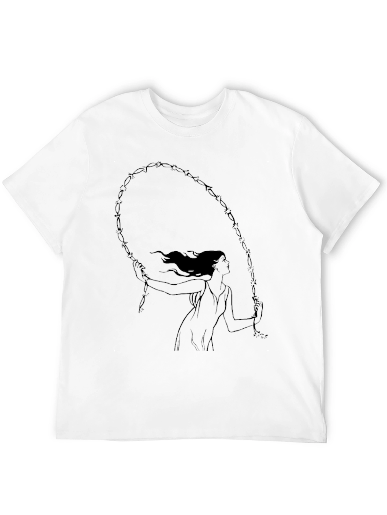 Woman and Barbed Wire Graphic Black T-Shirt