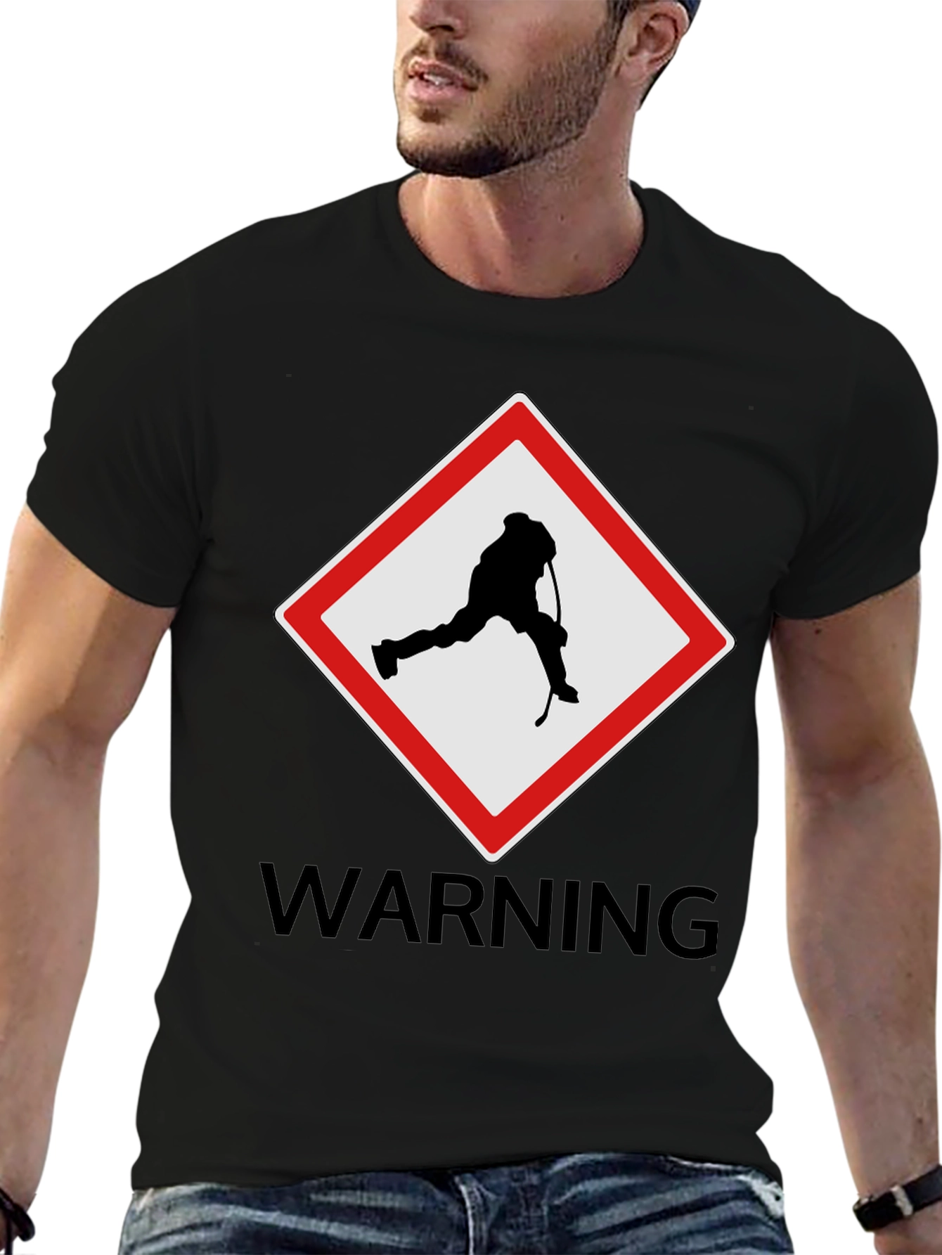 Hockey Warning Graphic Tee - Black