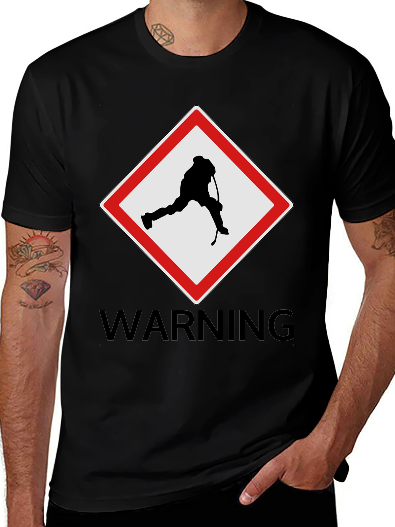 Hockey Warning Graphic Tee - Black