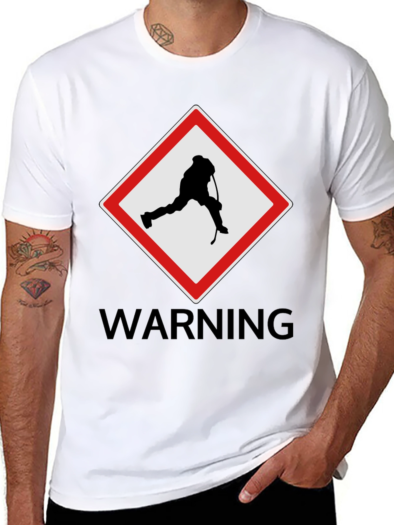 Hockey Warning Graphic Tee - Black