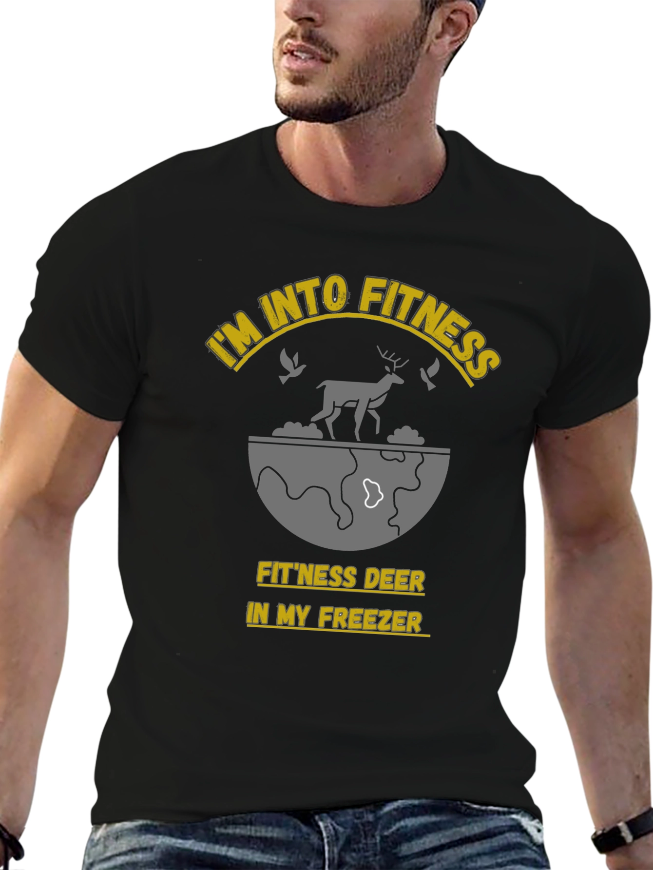 Fitness Deer Black Graphic Tee