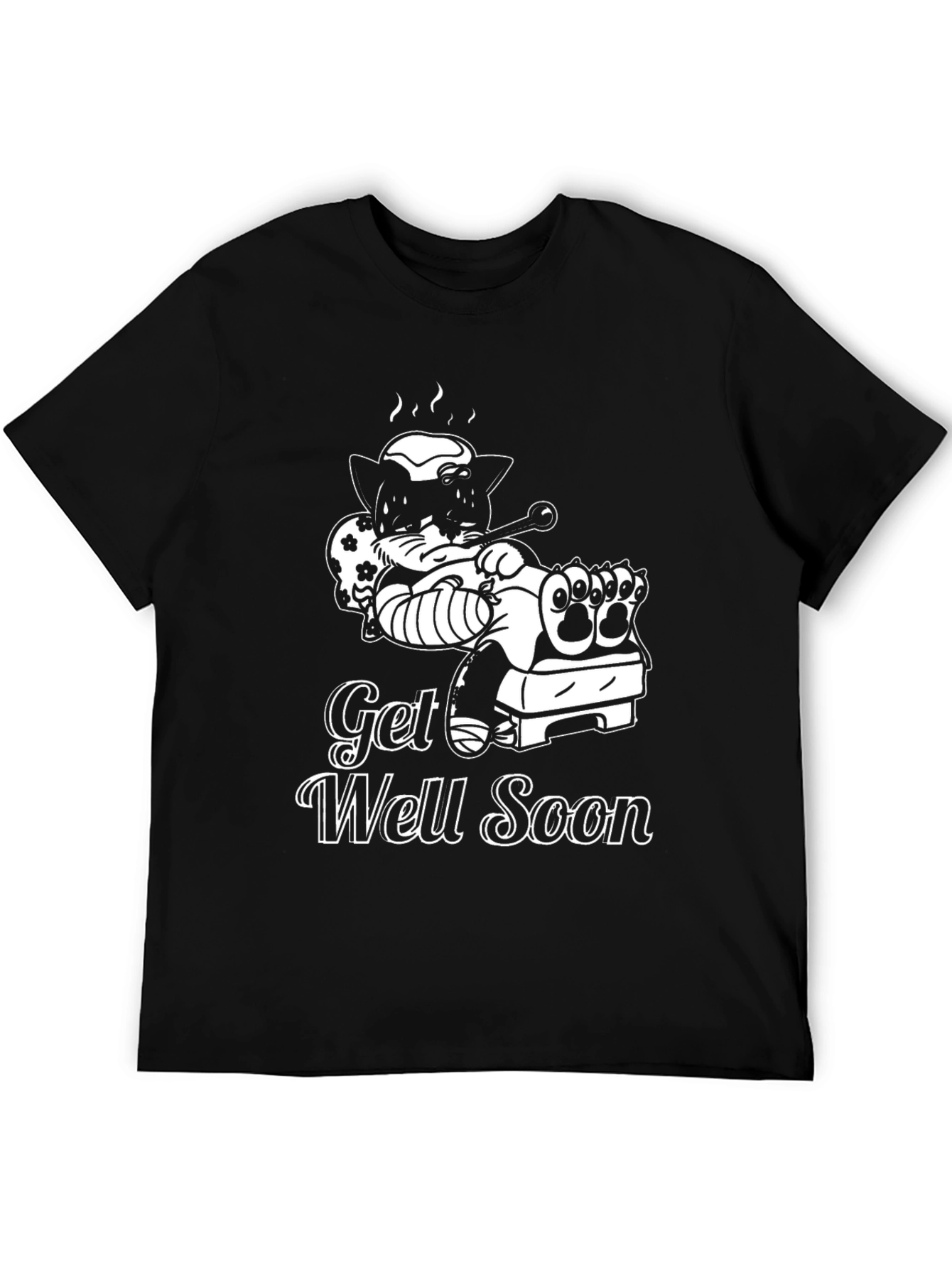 Get Well Soon T-Shirt - Funny Sick Cat Design