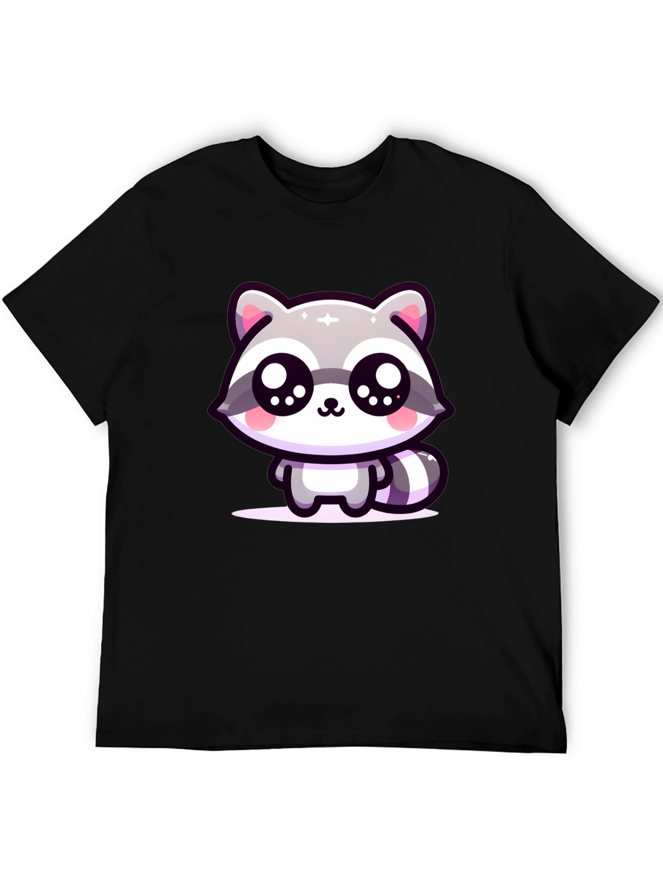 Cute Raccoon Graphic Black T-Shirt