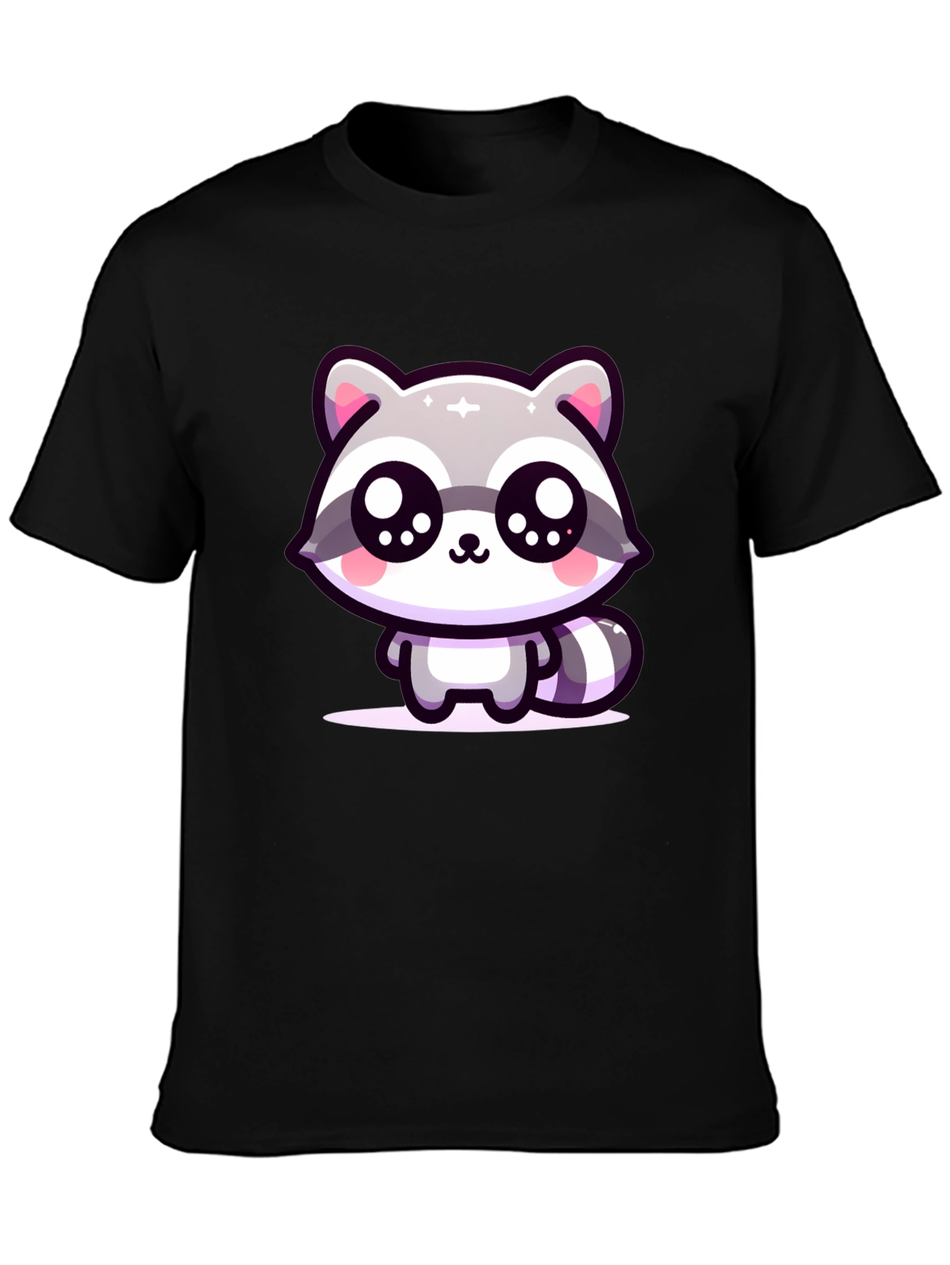 Cute Raccoon Graphic Black T-Shirt