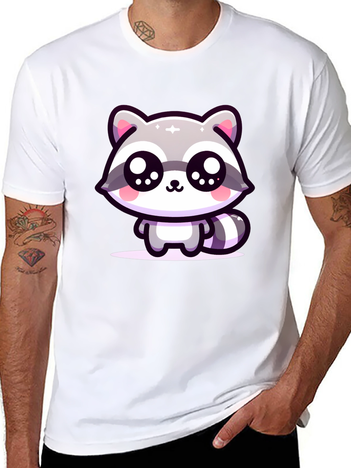 Cute Raccoon Graphic Black T-Shirt