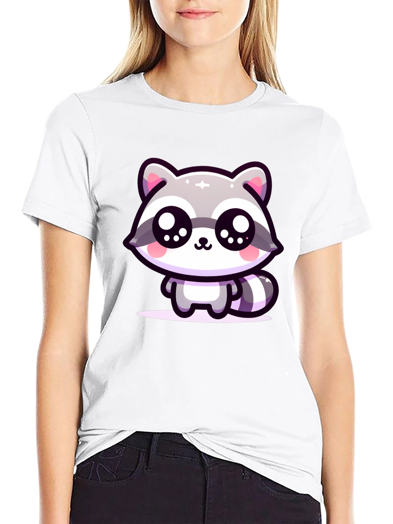 Cute Raccoon Graphic Black T-Shirt