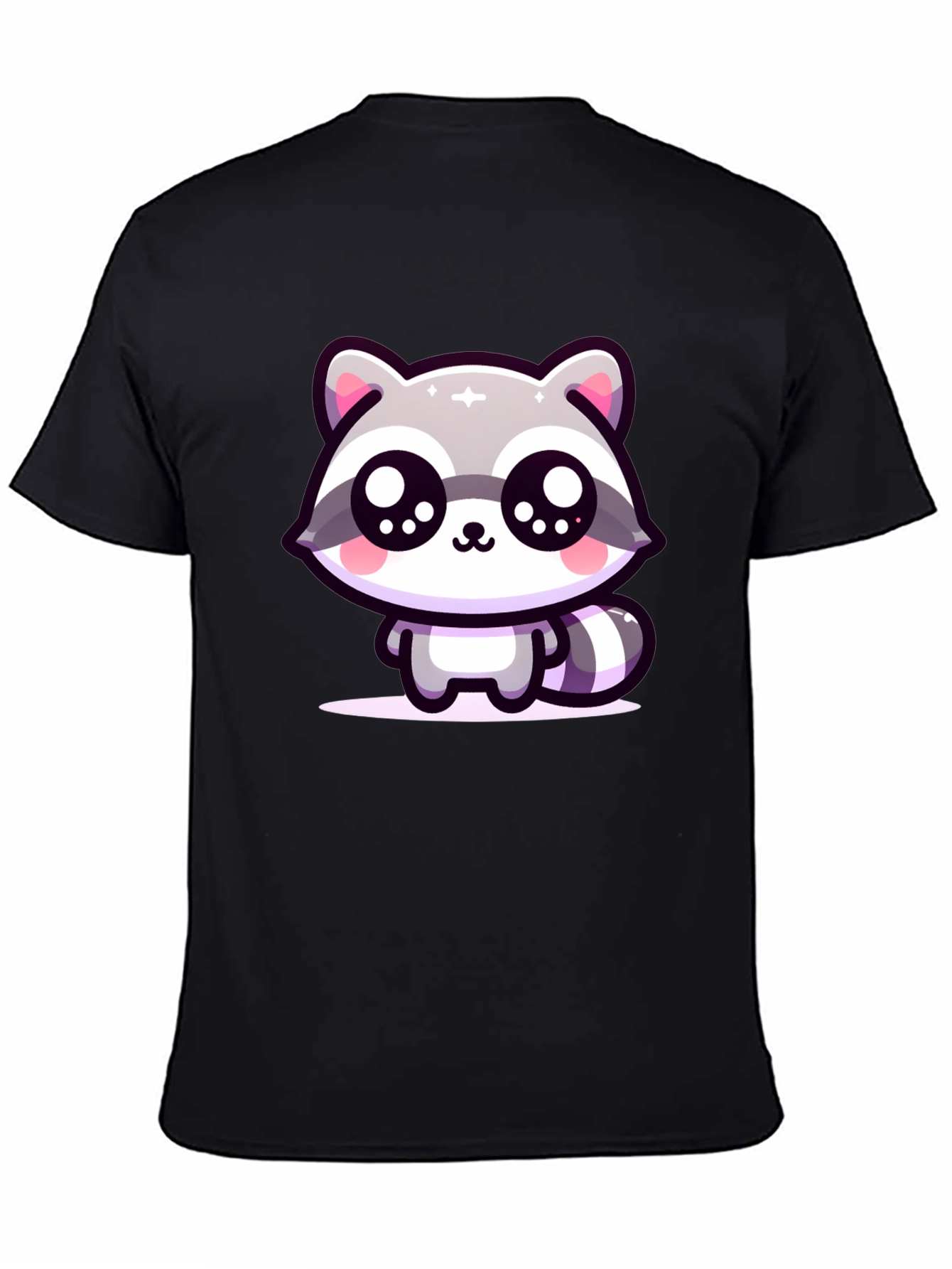 Cute Raccoon Graphic Black T-Shirt