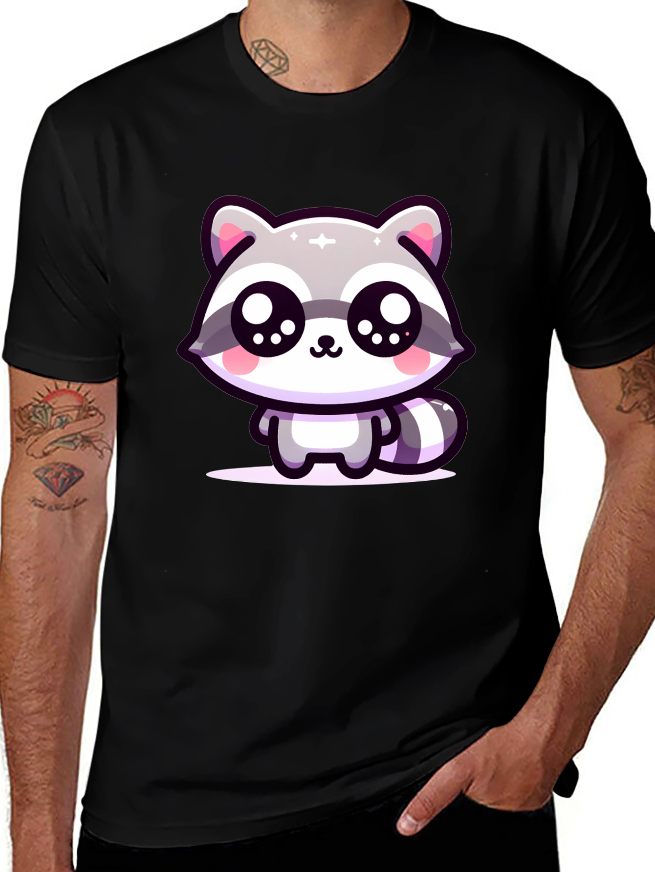 Cute Raccoon Graphic Black T-Shirt