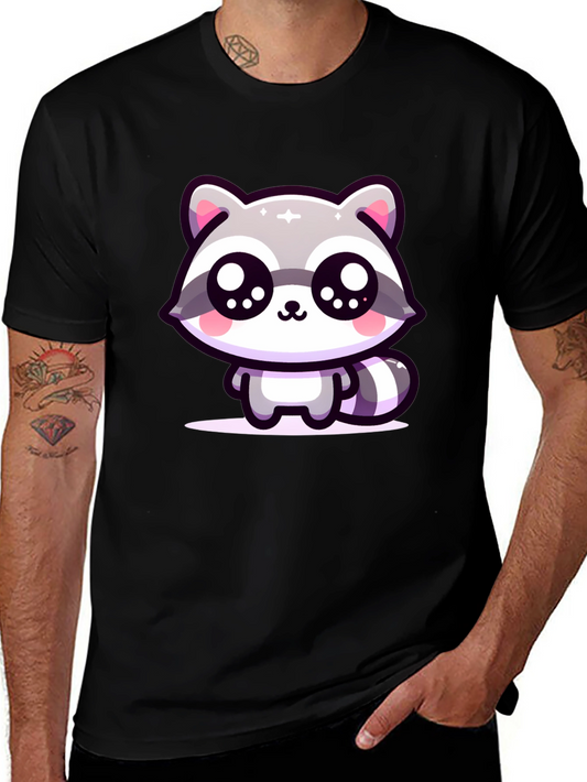 Cute Raccoon Graphic Black T-Shirt