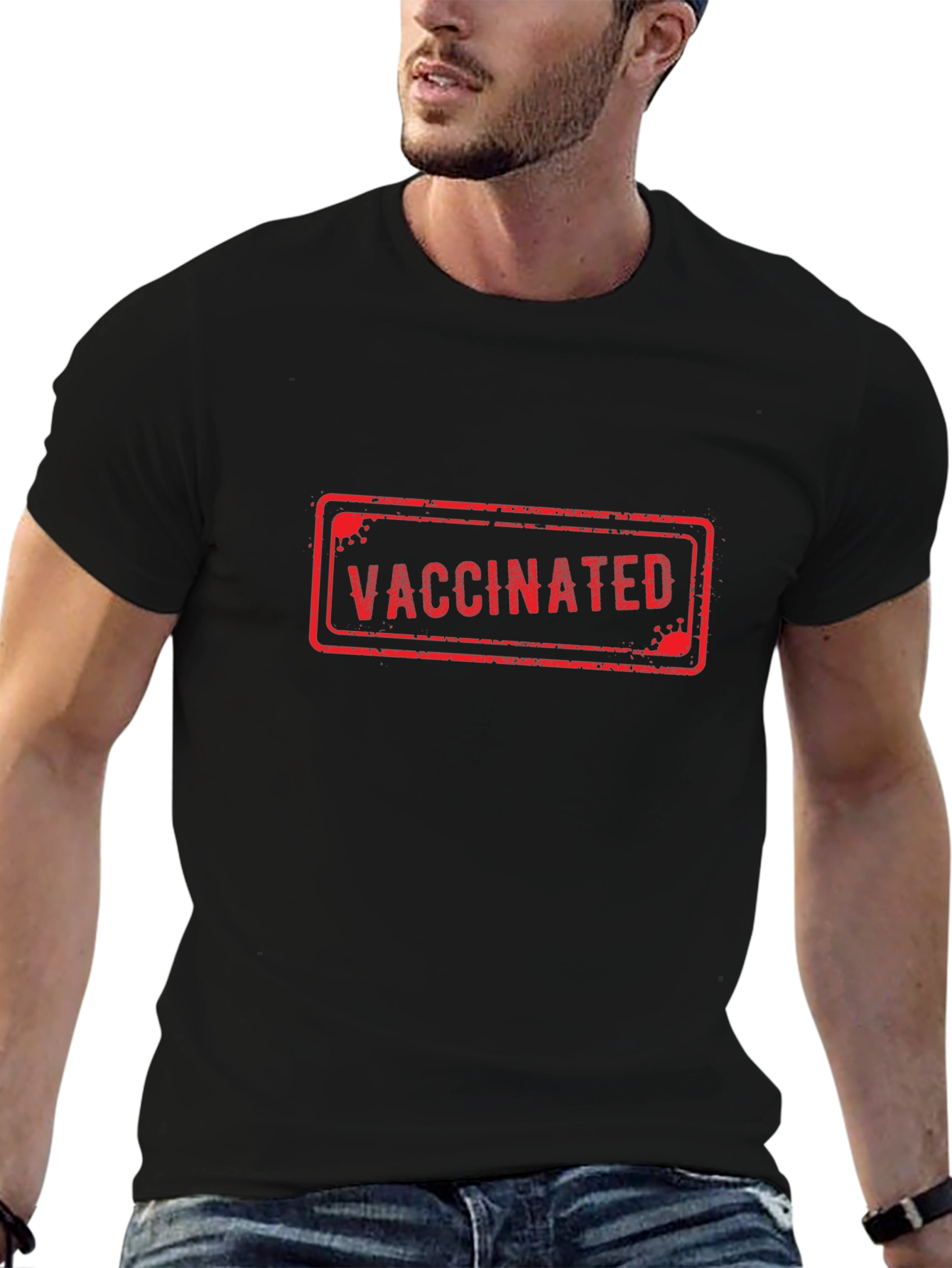 Vaccinated Stamp Graphic T-Shirt - Black