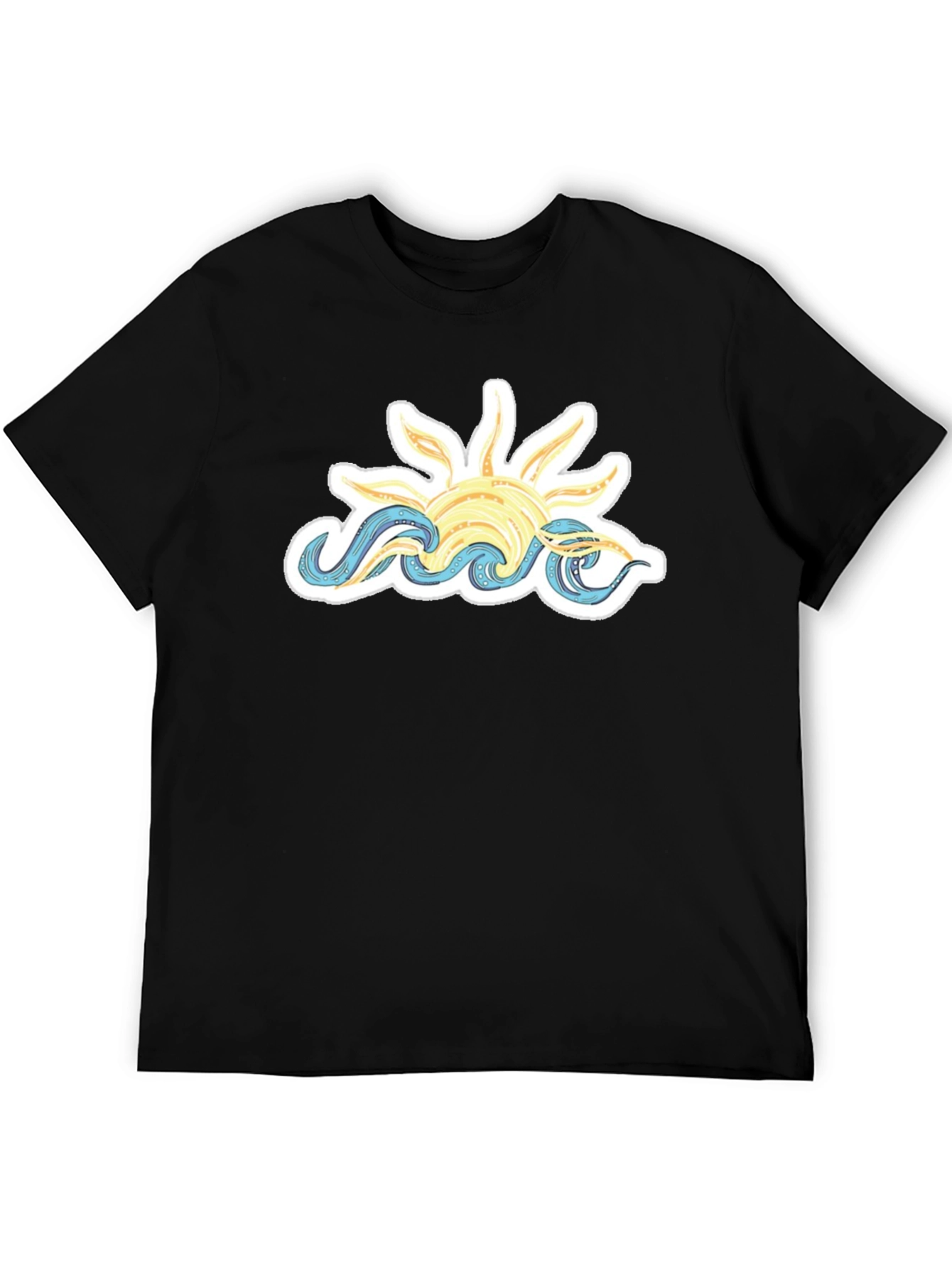Sun & Waves Graphic Tee - Black Cotton T-Shirt