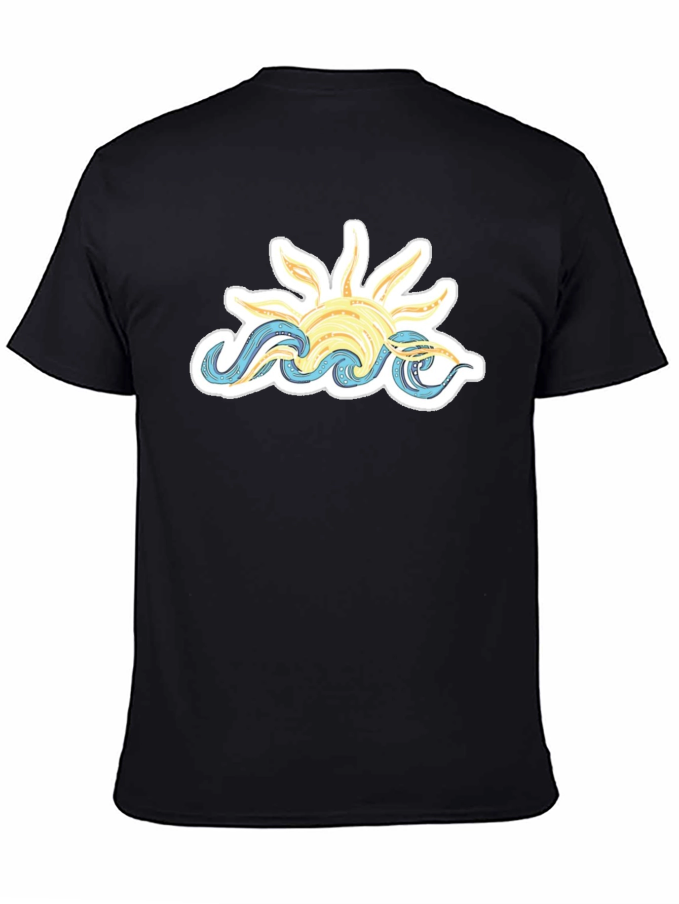 Sun & Waves Graphic Tee - Black Cotton T-Shirt