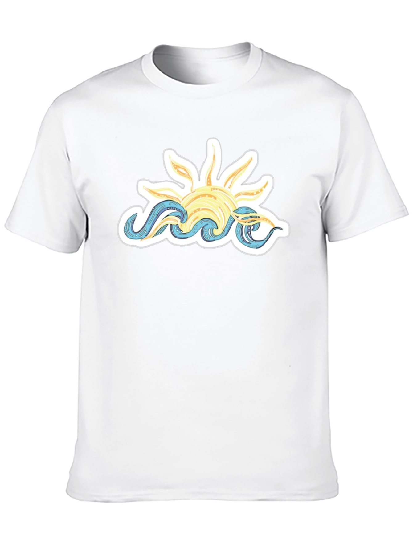 Sun & Waves Graphic Tee - Black Cotton T-Shirt