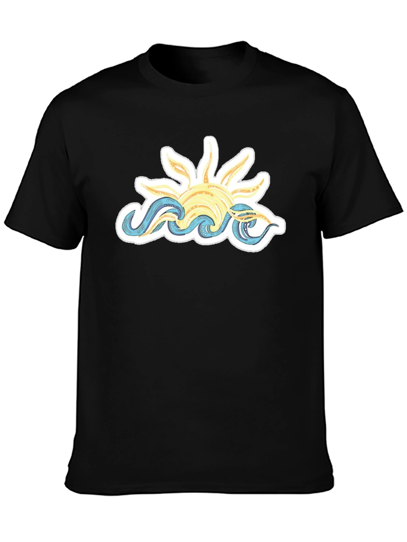 Sun & Waves Graphic Tee - Black Cotton T-Shirt