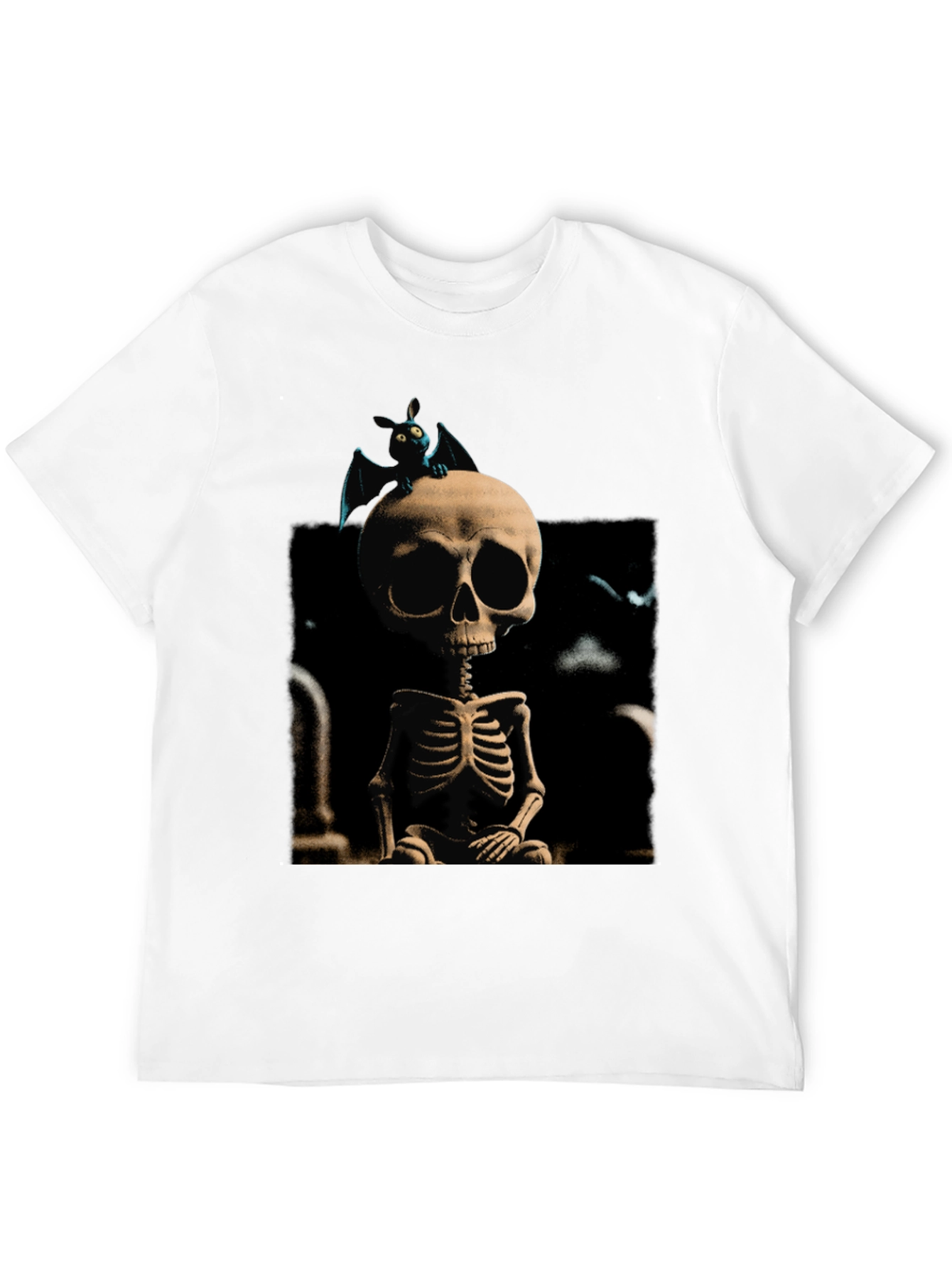 Spooky Skeleton & Bat Graphic Tee