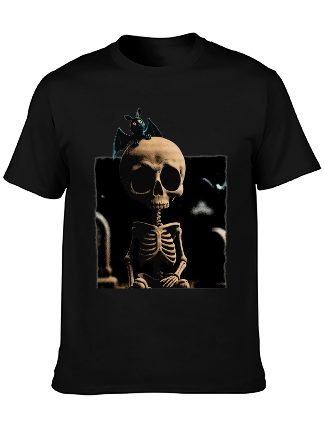 Spooky Skeleton & Bat Graphic Tee