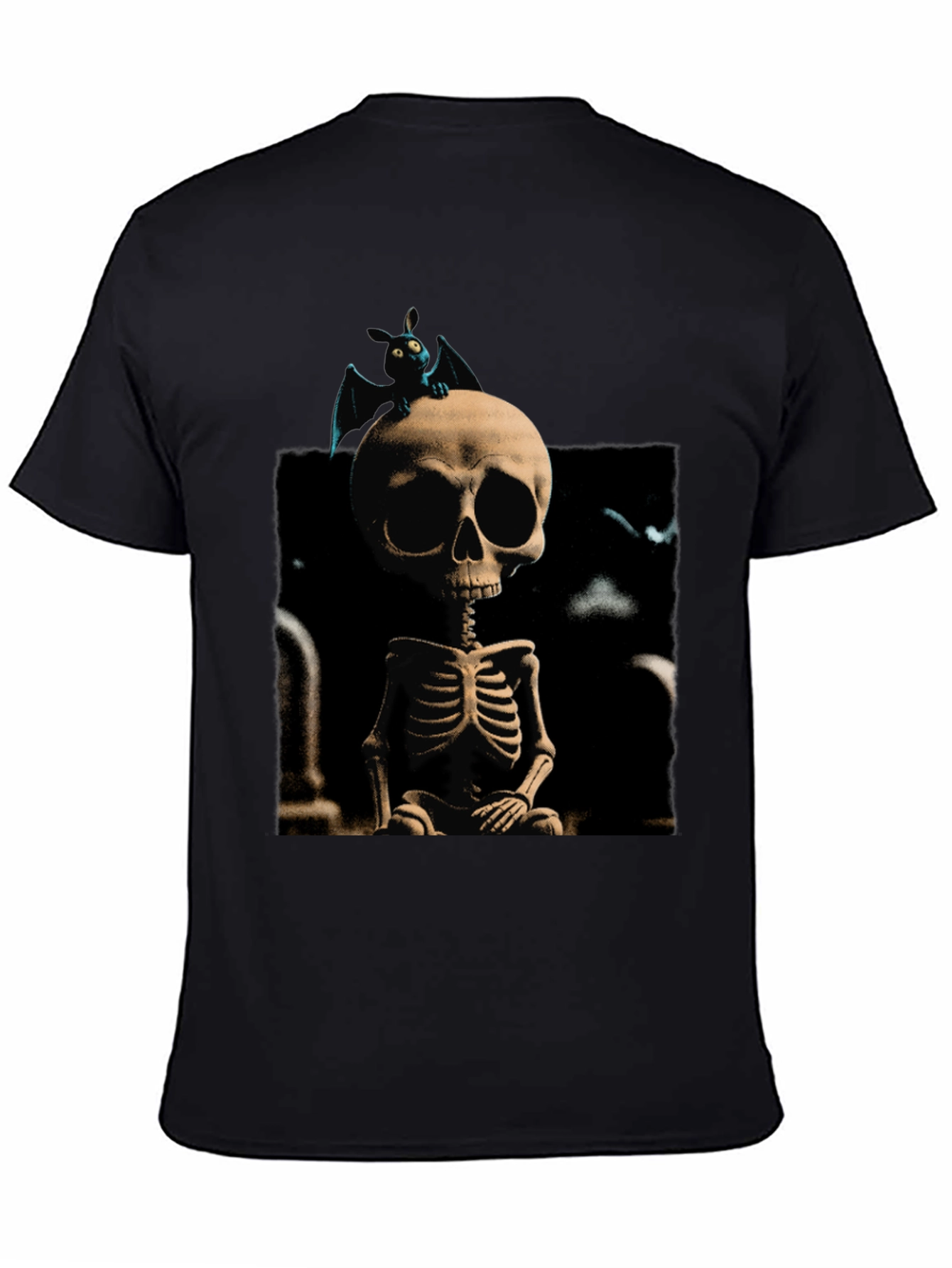 Spooky Skeleton & Bat Graphic Tee
