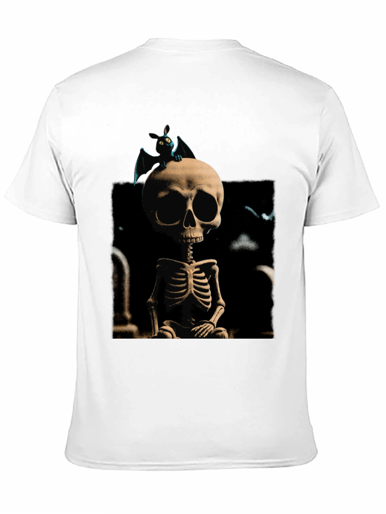 Spooky Skeleton & Bat Graphic Tee
