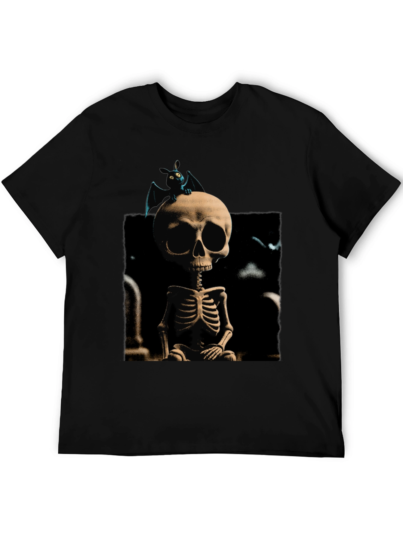 Spooky Skeleton & Bat Graphic Tee