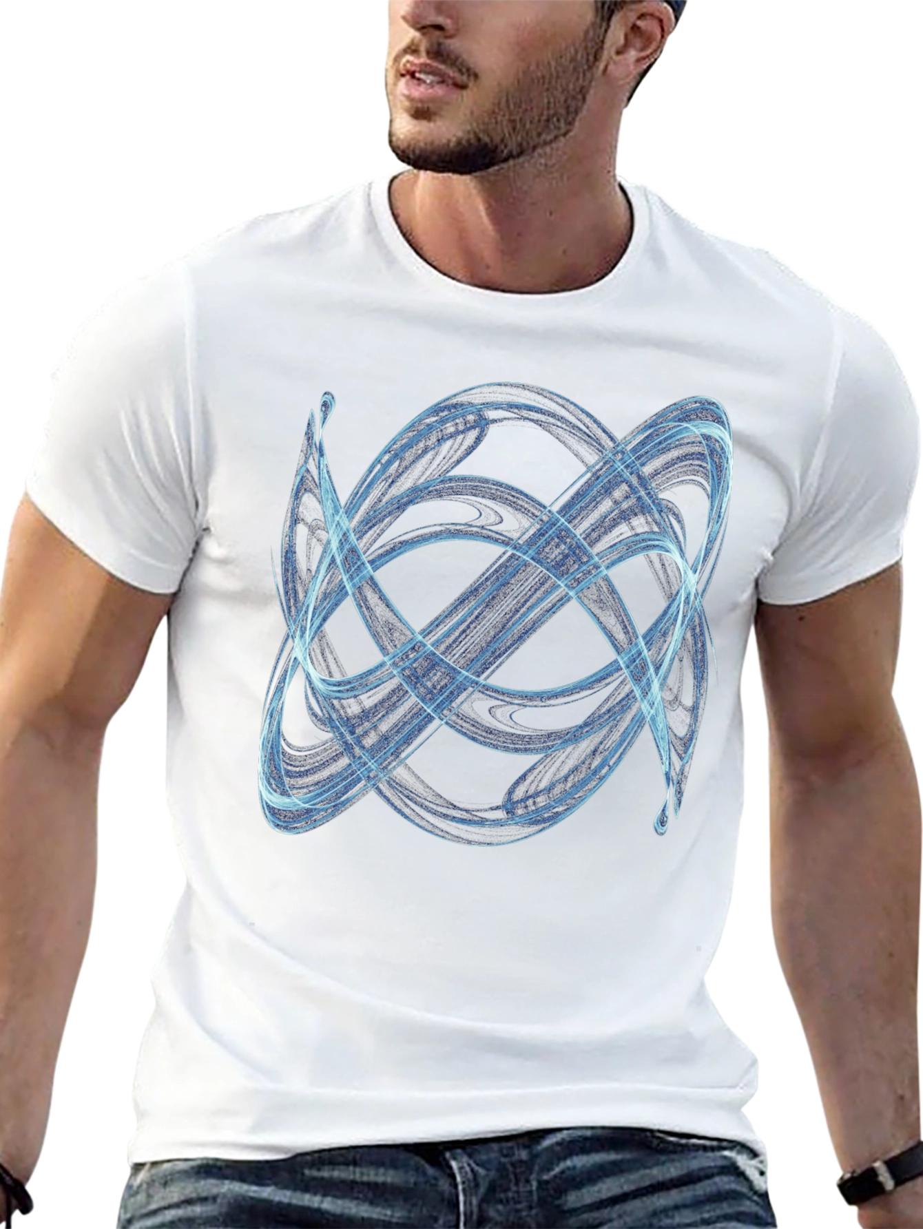 Abstract Blue Swirl Graphic Print Black T-Shirt