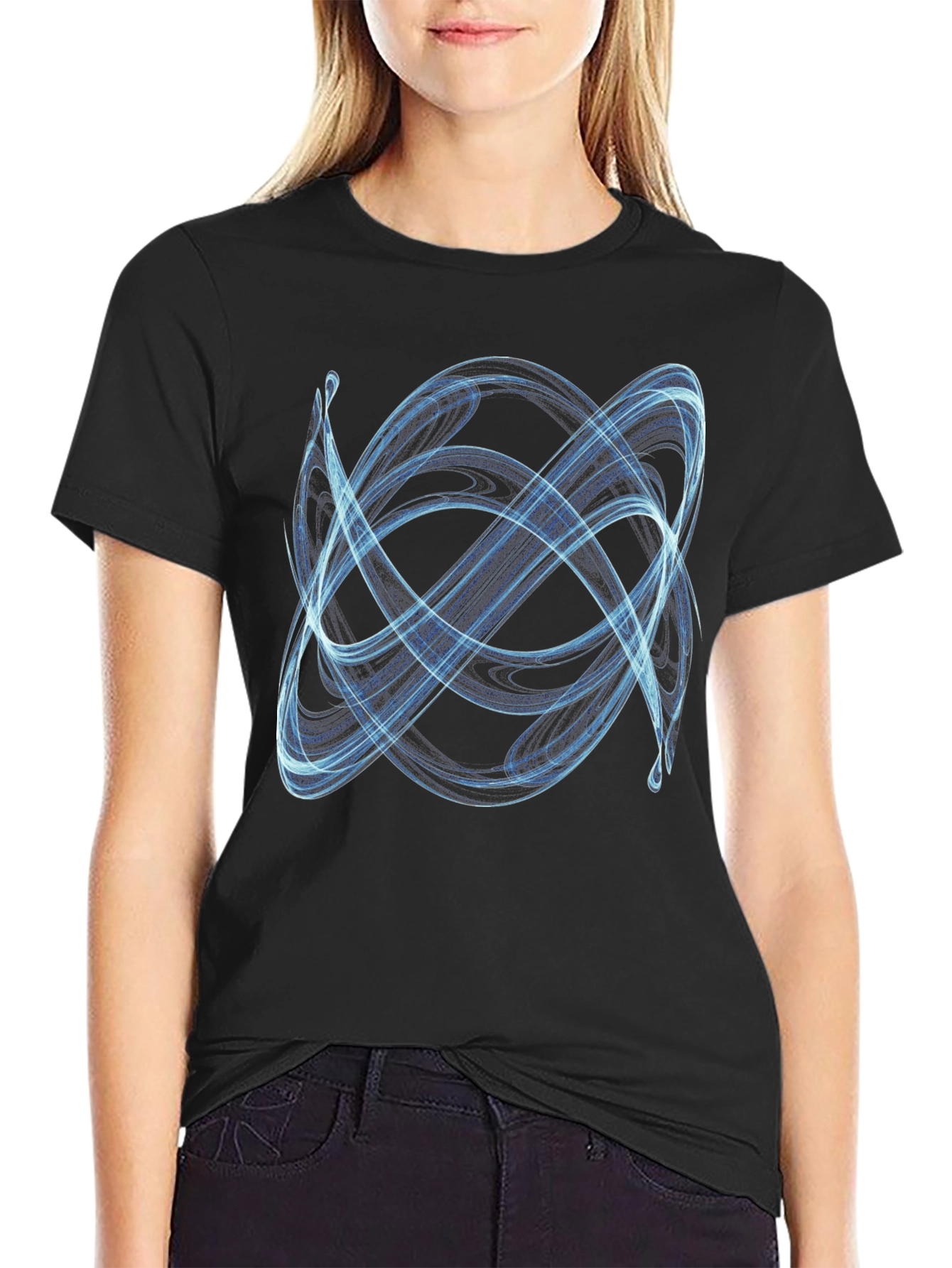 Abstract Blue Swirl Graphic Print Black T-Shirt