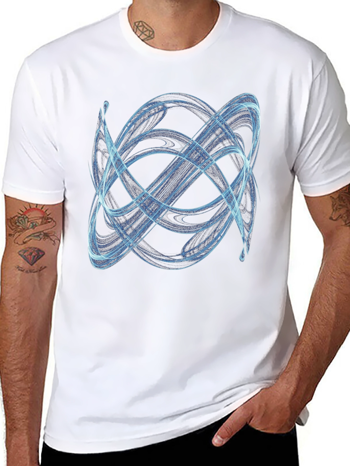 Abstract Blue Swirl Graphic Print Black T-Shirt
