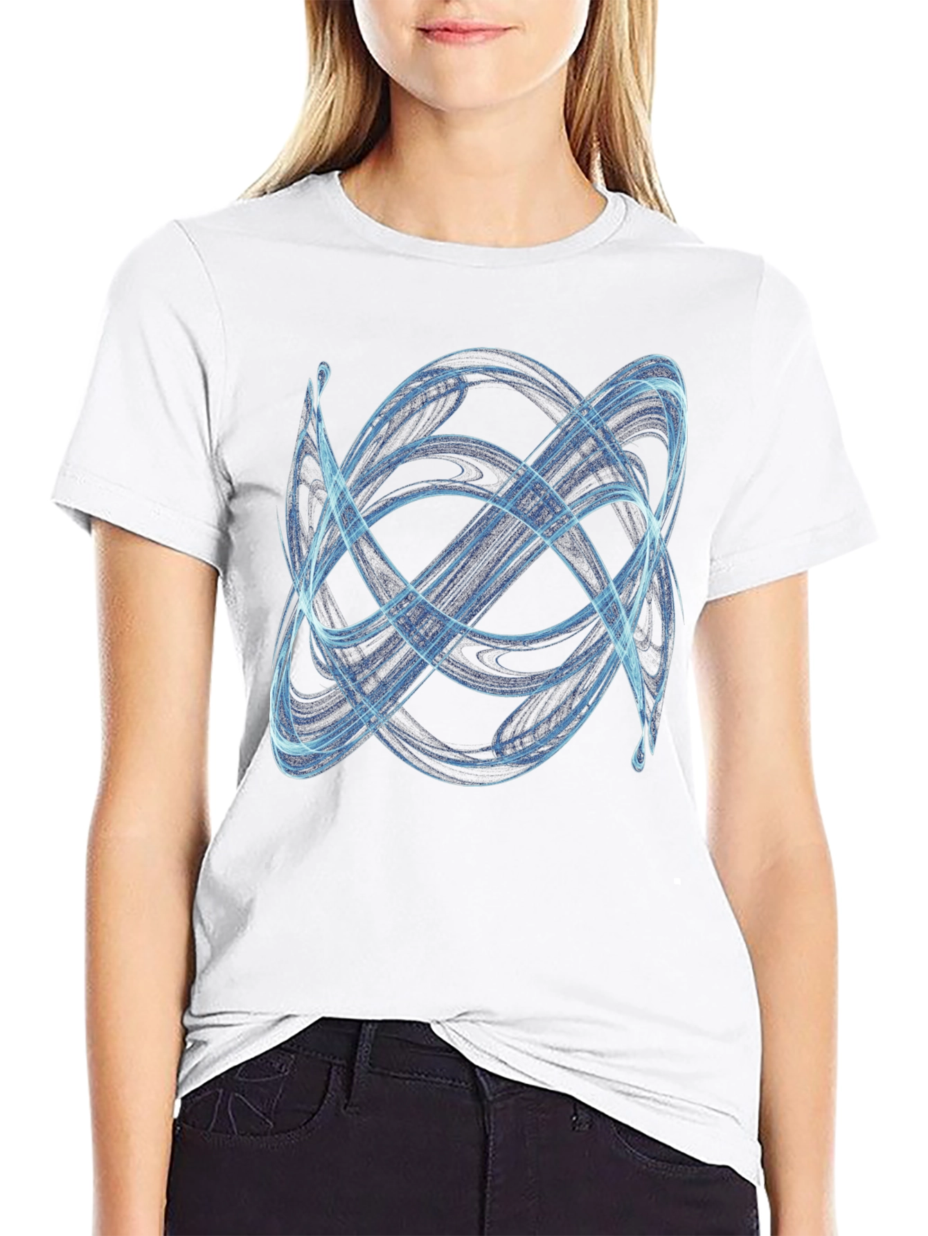 Abstract Blue Swirl Graphic Print Black T-Shirt