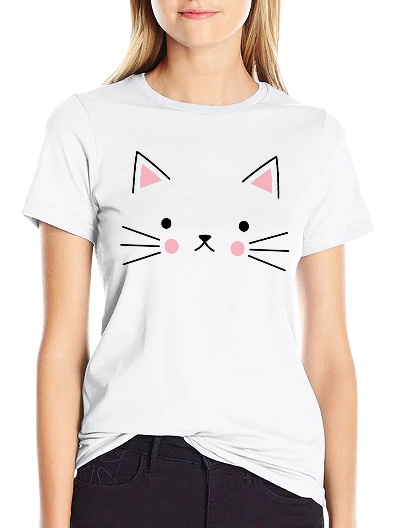 Cute Black Cat Face T-Shirt - Trendy Graphic Tee