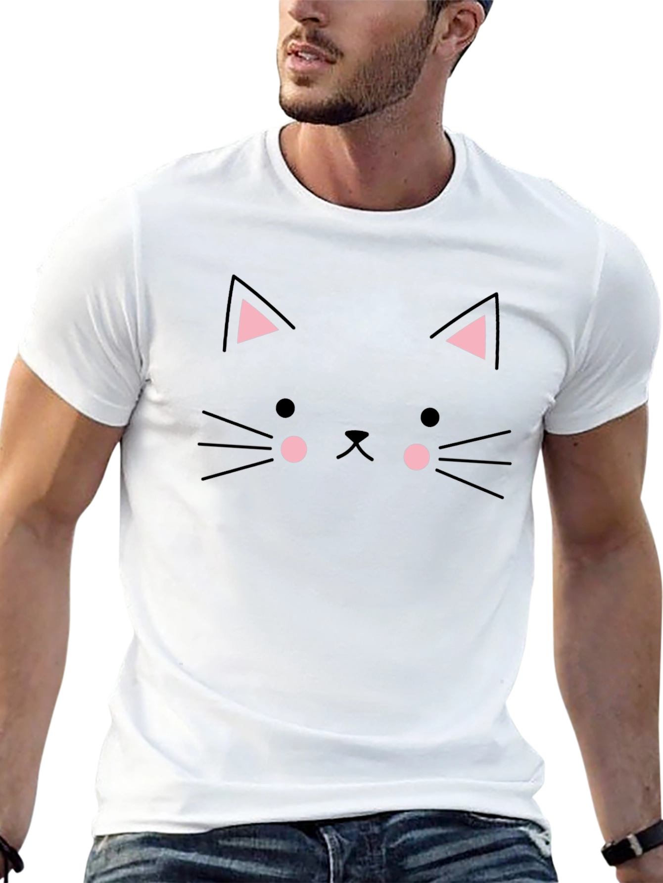Cute Black Cat Face T-Shirt - Trendy Graphic Tee