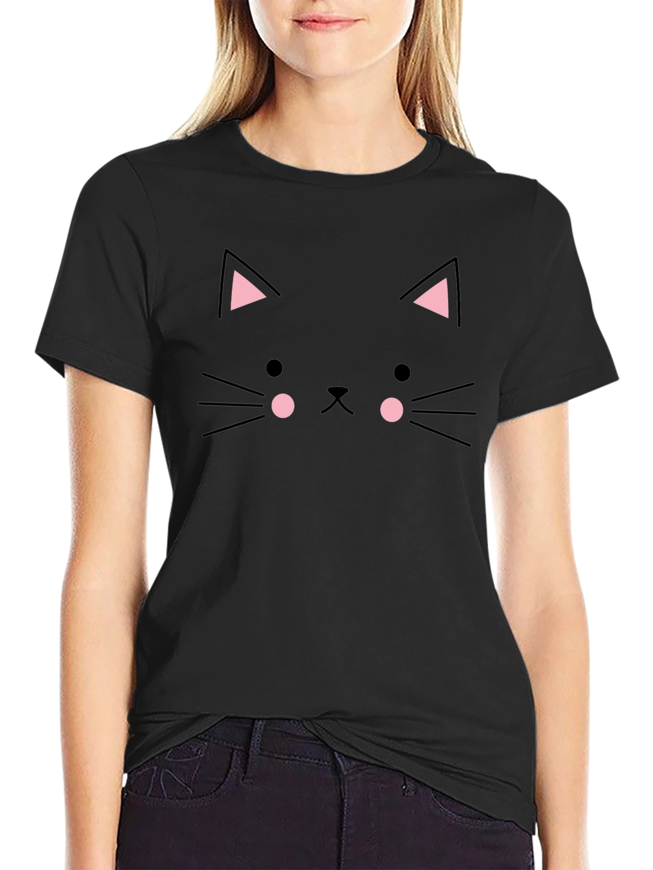 Cute Black Cat Face T-Shirt - Trendy Graphic Tee