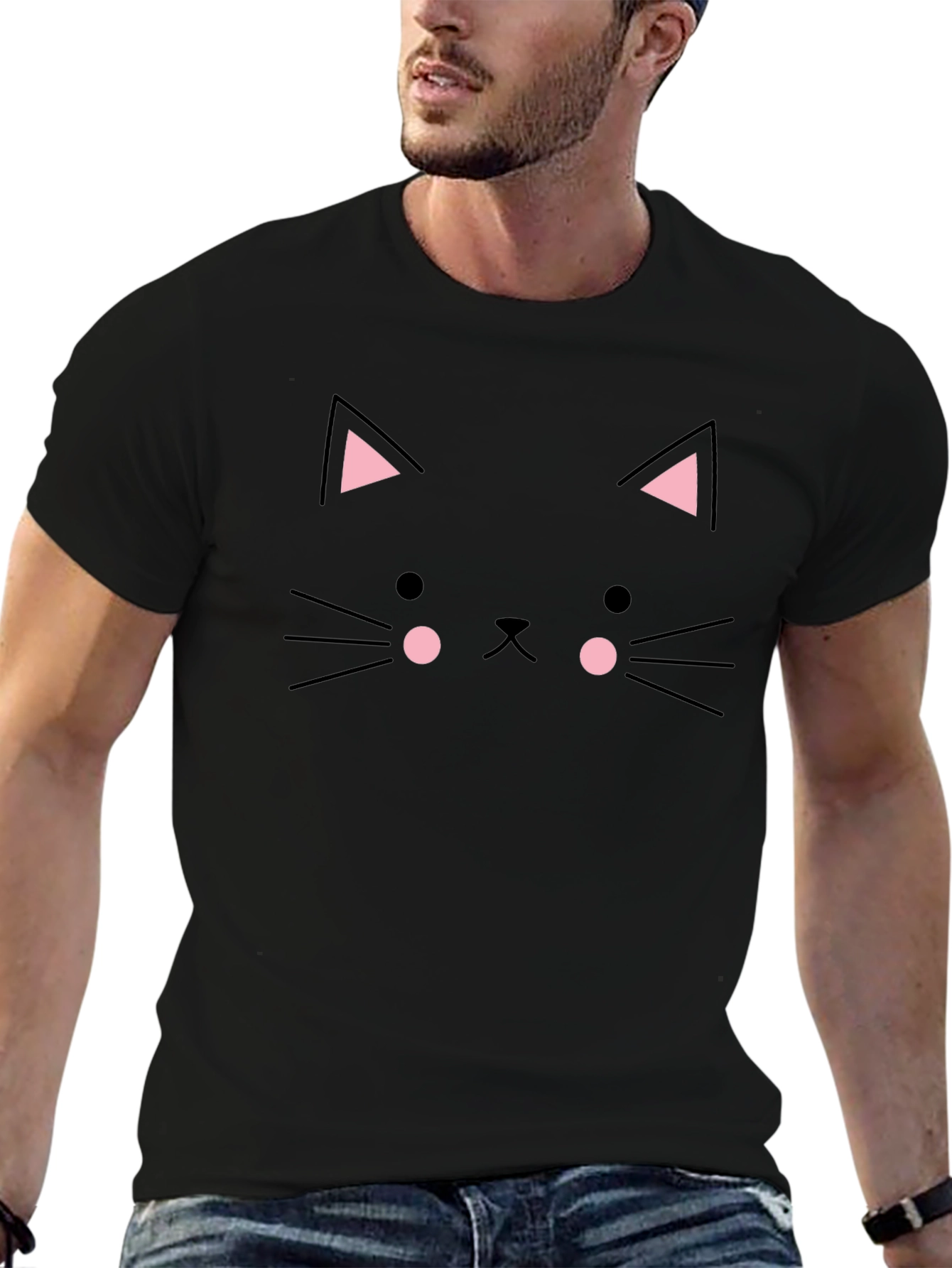 Cute Black Cat Face T-Shirt - Trendy Graphic Tee