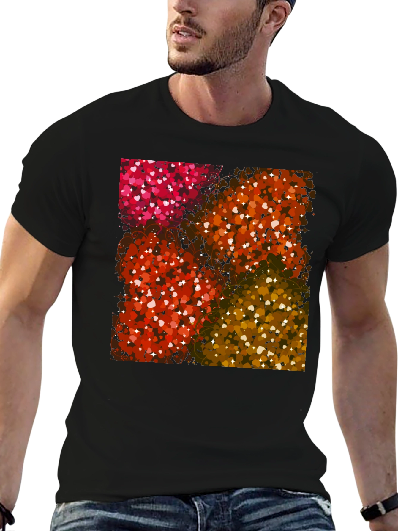 Heart Patterned Black T-Shirt