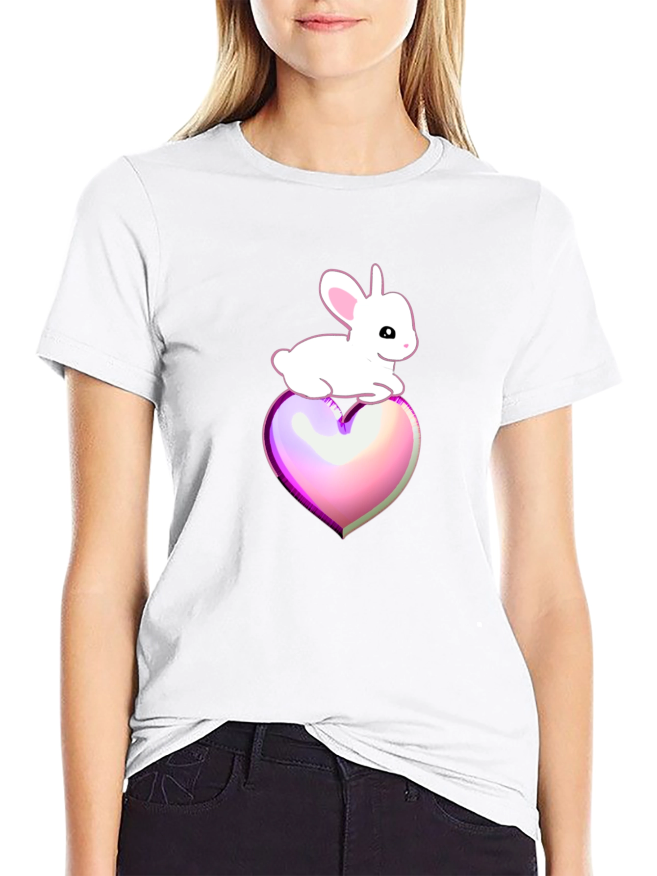 Bunny on Heart Graphic Tee - Black