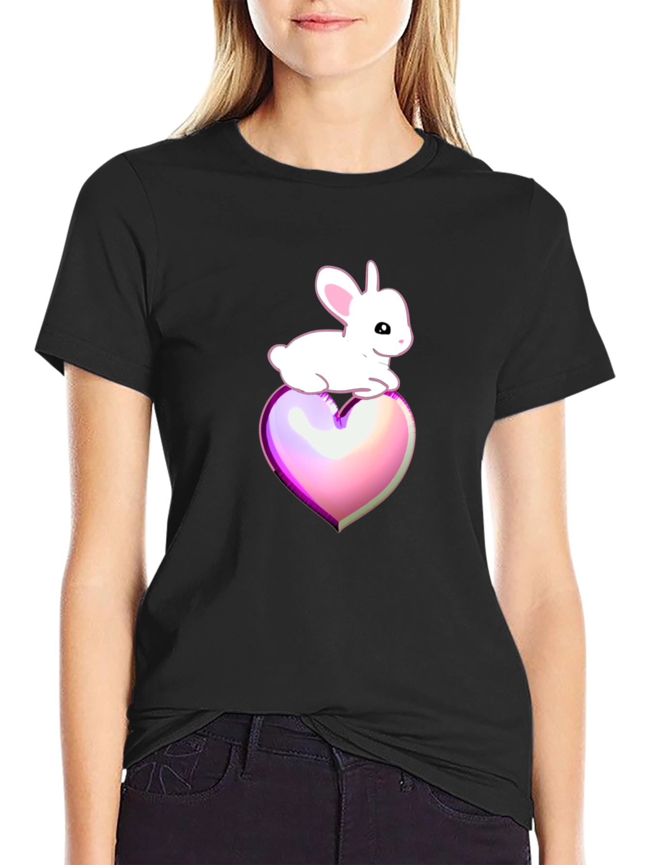 Bunny on Heart Graphic Tee - Black