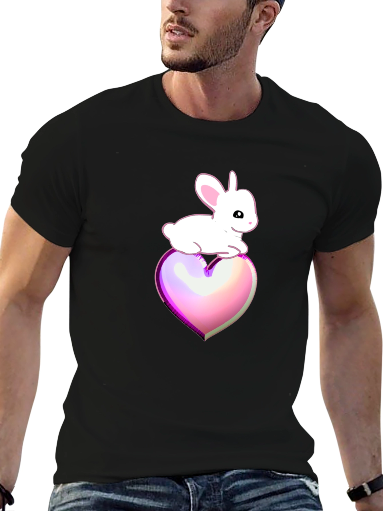 Bunny on Heart Graphic Tee - Black