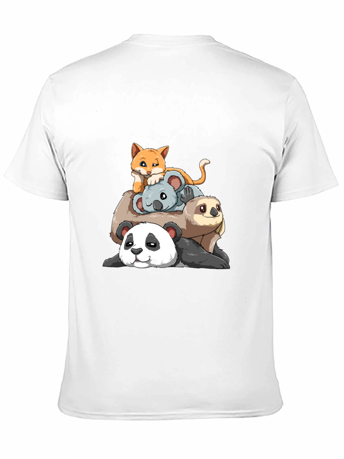 Stacked Animal Cartoon T-Shirt: Panda Sloth Koala Cat